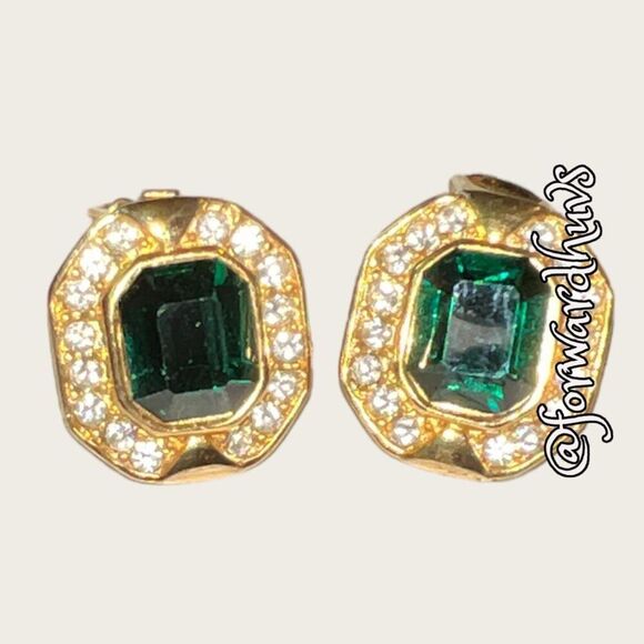 Vintage Clip On Gemstone Rhinestone Earrings - Picture 1 of 9